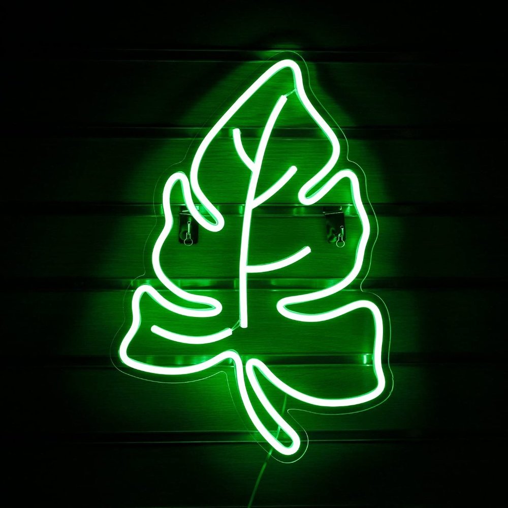 Neon Monstera Green Leaf Light Summer Spring Wall/Room/Outdoor/Porch/Window Deco - Picture 6 of 6